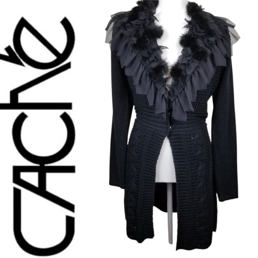 Cache Black Ruffled Cardigan